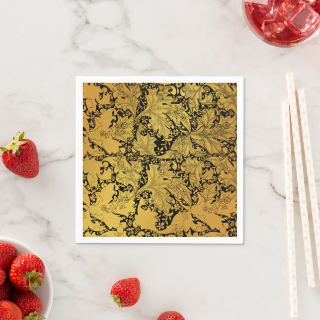 Golden Floral Pattern Oriental Flower Napkin (Insitu)