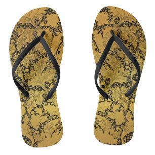 Golden Floral Pattern Oriental Flower Thongs