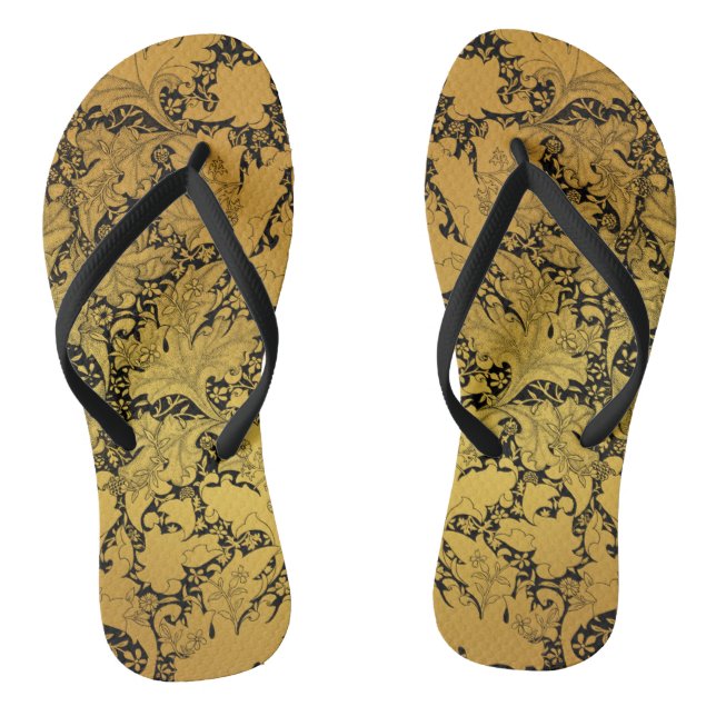 Golden Floral Pattern Oriental Flower Thongs (Footbed)
