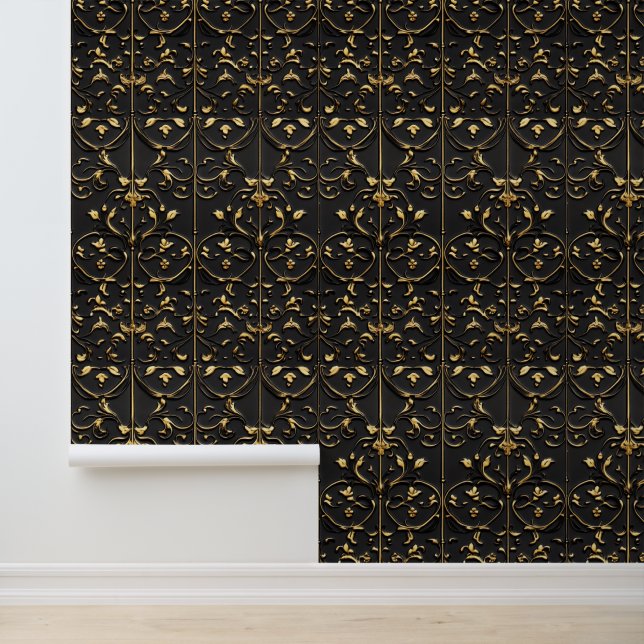 Golden Floral Pattern Wallpaper (Application)