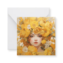 Golden Floral Portrait Art Card Flat Note Card