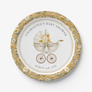 Golden Floral Pram Baby Shower Plate