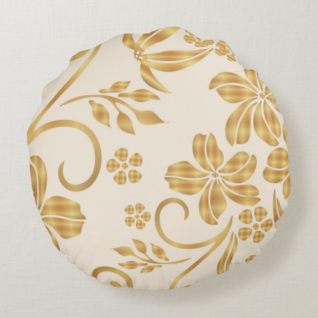 Golden Floral Printed Throw Round Cushion (Back)