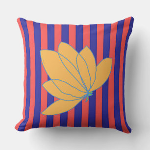 Golden Floral Red Blue Stripe  Cushion