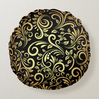 golden floral round cushion