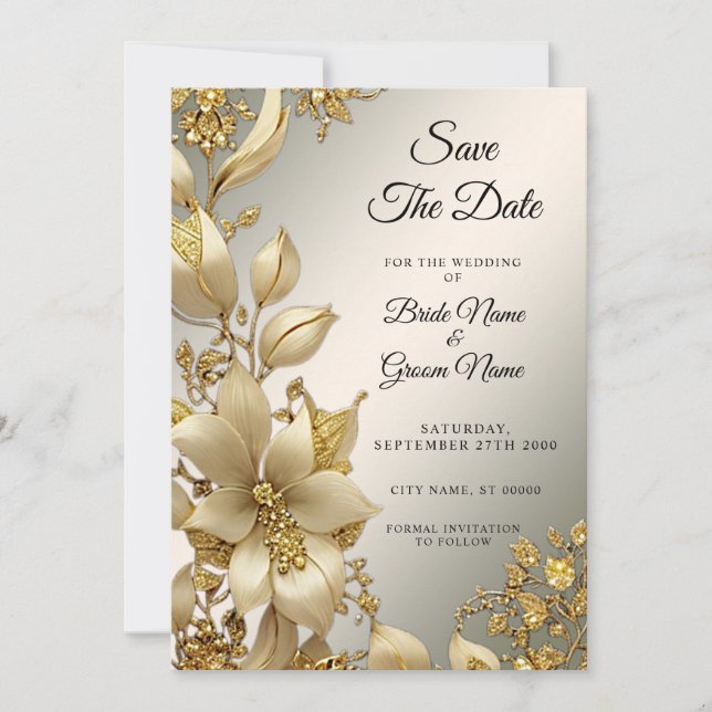 Golden Floral Save The Date (Front)