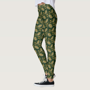 Golden Floral Seamless Pattern Elegant Botanical  Leggings