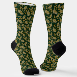 Golden Floral Seamless Pattern Elegant Botanical Socks