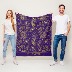 Golden floral seamless pattern personalised name fleece blanket