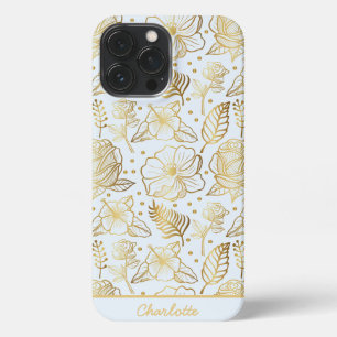 Golden floral seamless pattern personalised name iPhone 13 pro max case