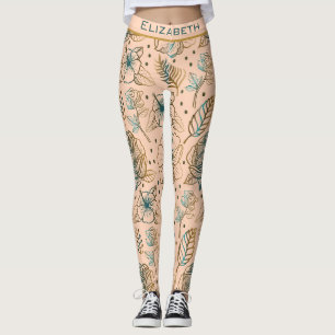 Golden floral seamless pattern personalised name leggings