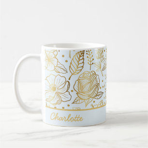 Golden floral seamless pattern personalized name coffee mug