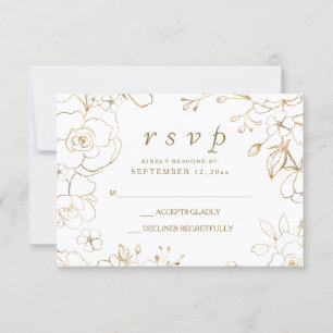 Golden Floral Simple Elegant Wedding RSVP Card