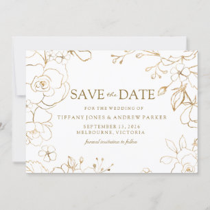 Golden Floral Simple Elegant Wedding Save The Date