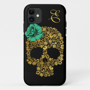 Golden Floral Skull With Rose iPhone 5 Case
