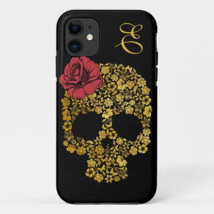 Golden Floral Skull With Rose iPhone 5 Case