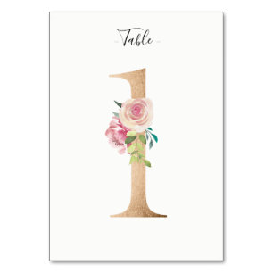 Golden Floral Table Number Card