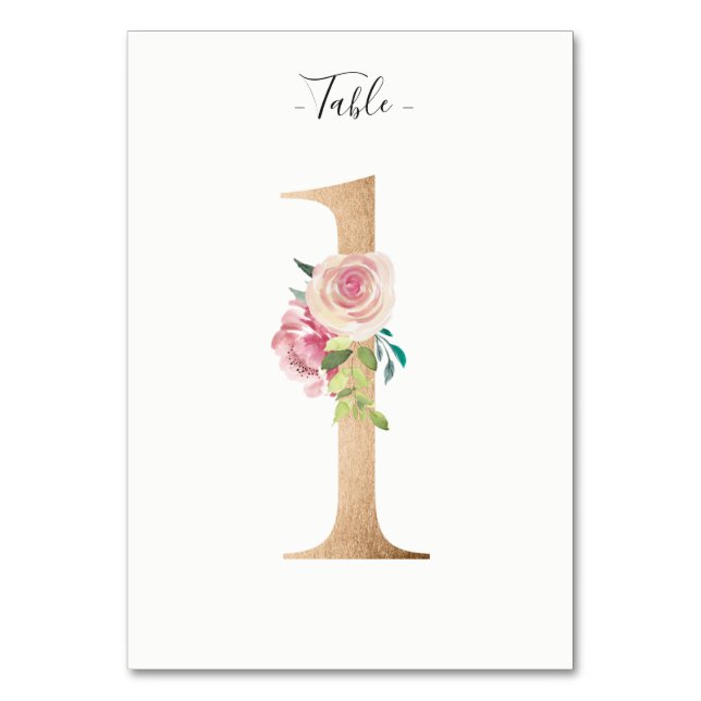 Golden Floral Table Number Card (Front)