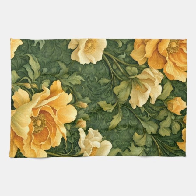 Golden Floral Tapestry Tea Towel (Horizontal)
