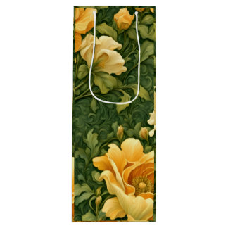 Golden Floral Tapestry Wine Gift Bag