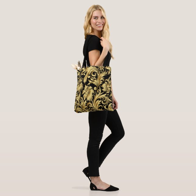Golden Floral  Tote Bag (On Model)