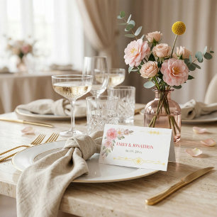 Golden Floral Watercolor Wedding  Place Card