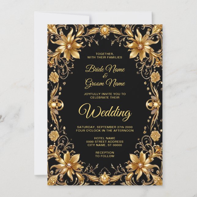 Golden Floral Wedding Invitation (Front)