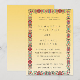 Golden Floral Wedding Invitation – Elegant Boho Bo