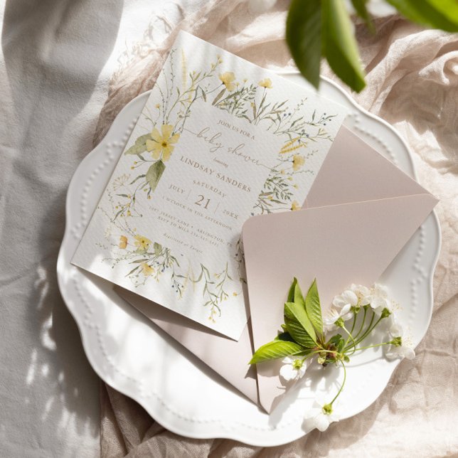 Golden Floral | Wildflower Baby Shower  Invitation (Creator Uploaded)