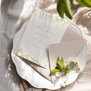 Golden Floral Wildflower Border Baby Shower Invitation