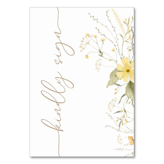 Golden Floral | Wildflower Kindly Sign Table Card (Front)
