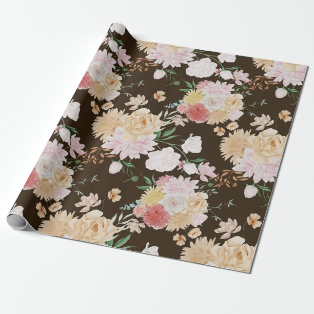 Golden Floral Wrapping Paper (Unrolled)
