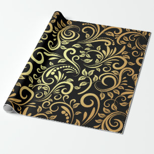 golden floral   wrapping paper