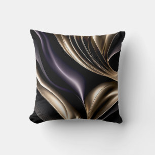Golden Flow - Luxurious Black and Gold Abstract Cushion
