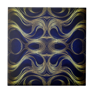 Golden Flow on Deep Blue  Ceramic Tile