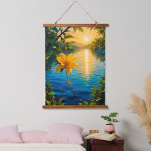 Golden Flower at Sunset – Impressionist Nature Art Hanging Tapestry
