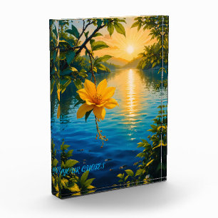 Golden Flower at Sunset – Impressionist Nature Art Photo Block