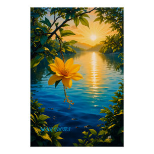 Golden Flower at Sunset – Impressionist Nature Art Poster