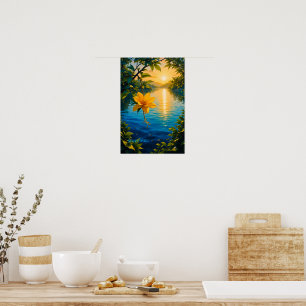 Golden Flower at Sunset – Impressionist Nature Art Poster
