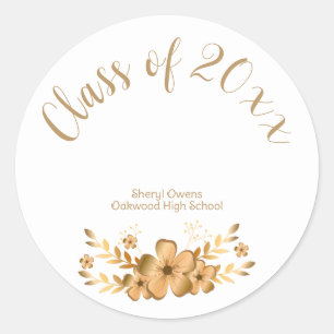 Golden Flower High School College Graduation Classic Round Sticker