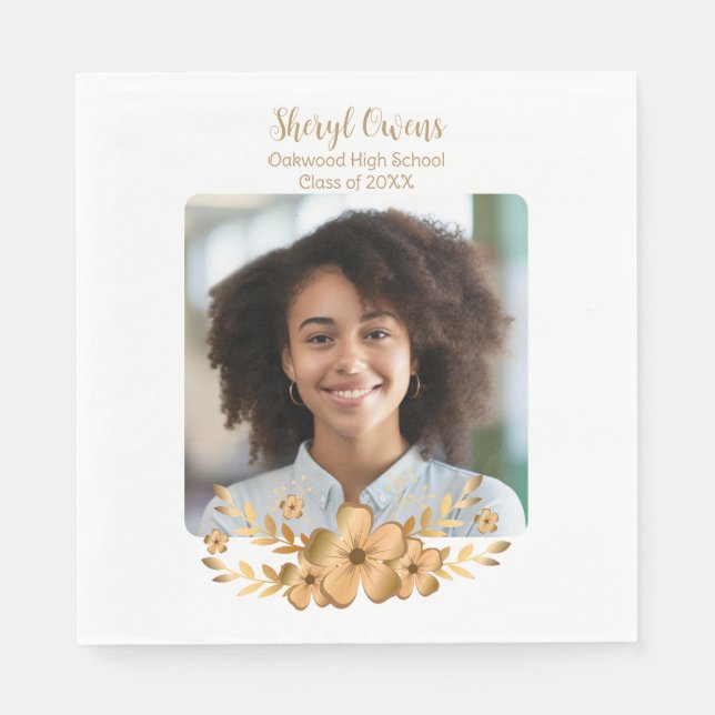 Golden Flower High School College Graduation Napkin (Front)