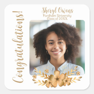 Golden Flower High School College Graduation Square Sticker