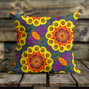 Golden flower kaleidoscope cushion