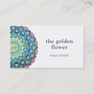 Golden Flower Mandala Blue Purple Business Card