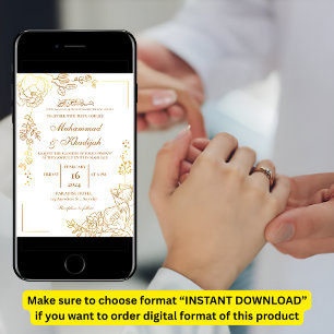 Golden Flower Modern Muslim Wedding Nikah Invitation