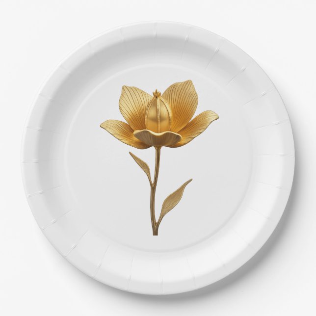 Golden Flower  Paper Plate (Front)