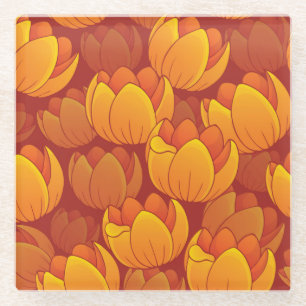 Golden Flower Pattern Glass Coaster