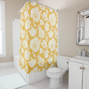 Golden Flower Pattern Shower Curtain