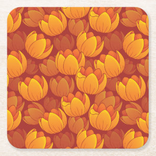 Golden Flower Pattern Square Paper Coaster