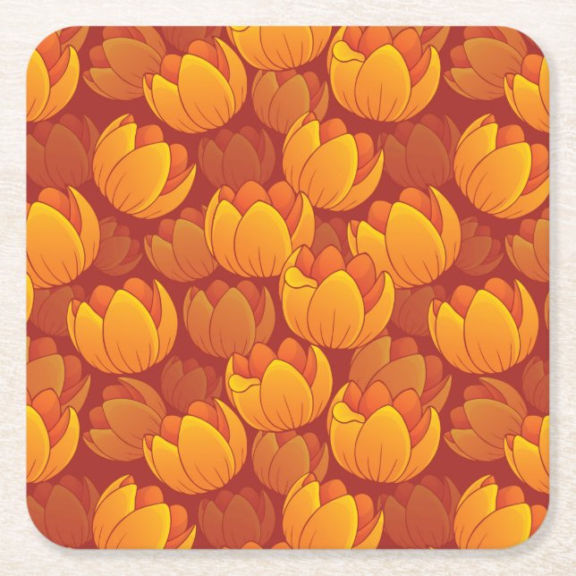 Golden Flower Pattern Square Paper Coaster (Front)